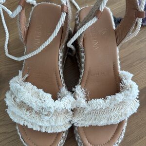 Cream Fringe Espadrille Sandals — Boho Rope Tie Style
